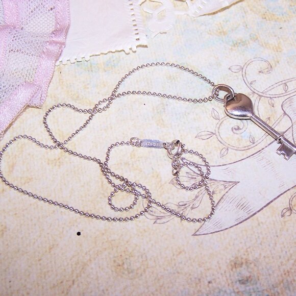 Tiffany & Co Sterling Silver 16" Bead Chain with Blue Enamel Key Pendant - Picture 7 of 9